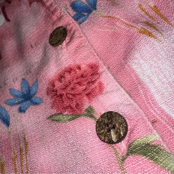 Pink Hawaiian floral tropical short sleeve button up shirt top summer beach M - Picture 6 of 11